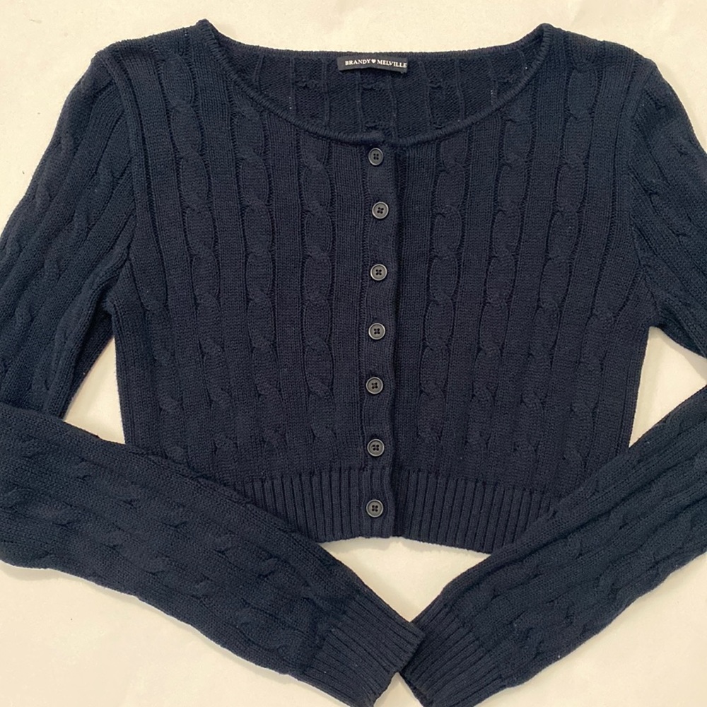 Brandy Melville classic navy crop cardigan sweater, EUC, Size Small